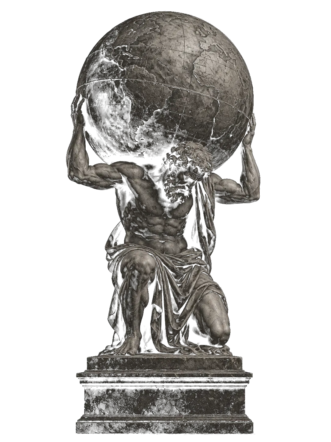Bronzestatue des Atlas, der die Weltkugel auf seinen Schultern trägt